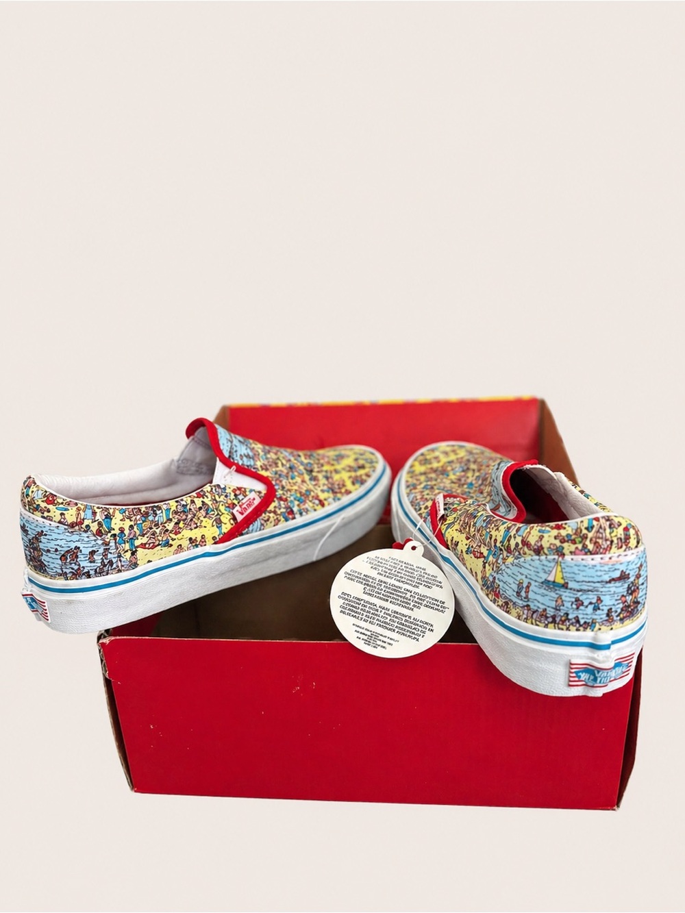 Vans Kids Slip-On Sneakers in Yellow, Blue and Red Beach Print